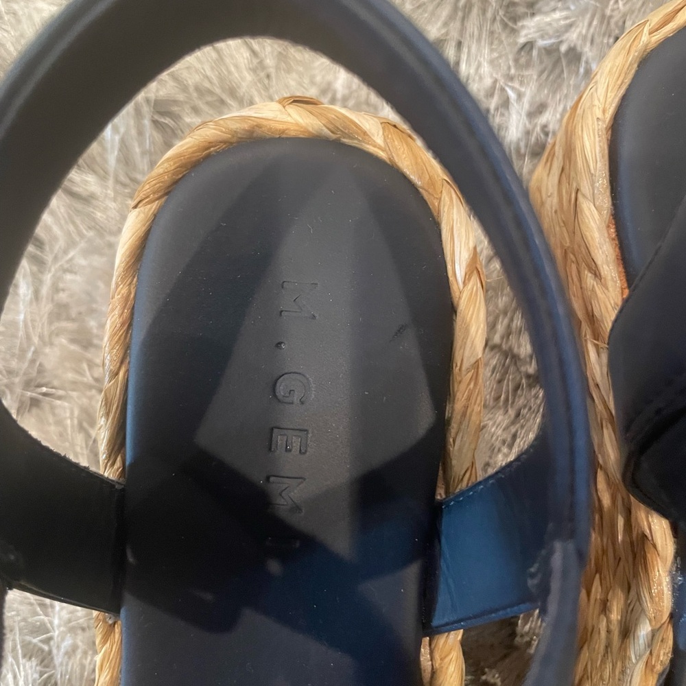 EUC M. Gemi Navy Italian Leather and Raffia Platform Sandals sz 6 Italy - Picture 5 of 6